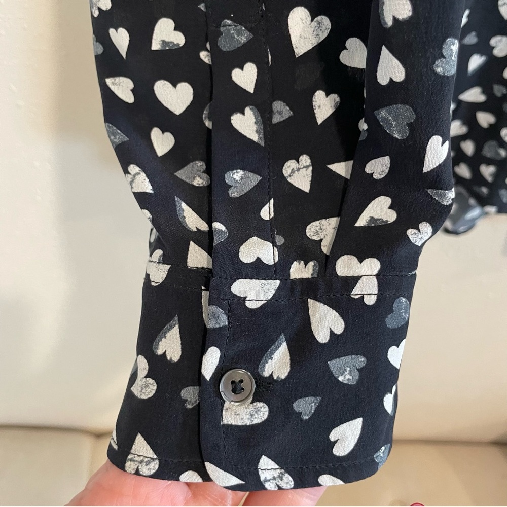 Rails Kate Black Corazon Hearts Silk Button Down … - image 8